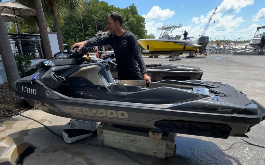 Sea-Doos on a lift on the Intracoastal