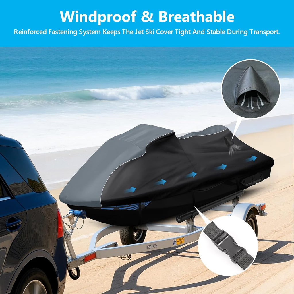 Waterproof Jet Ski Cover for Sea-Doo Spark 2Up Spark Trixx 2Up 2014-2024, 600D Trailerable Jet Ski Cover with 2 Air Vents, Heavy Duty Oxford All Weather Waverunner Cover