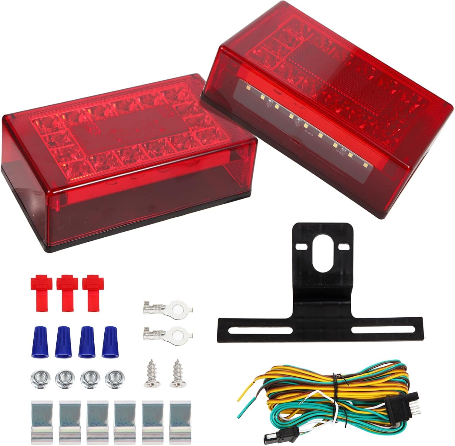 6 Inch Trailer Lights LED Kit, Submersible LED Boat Trailer Lights Rectangle Stop Turn License Plate Boat Trailer Light Kit W/25Ft Wiring Harness Trailer Light 12V