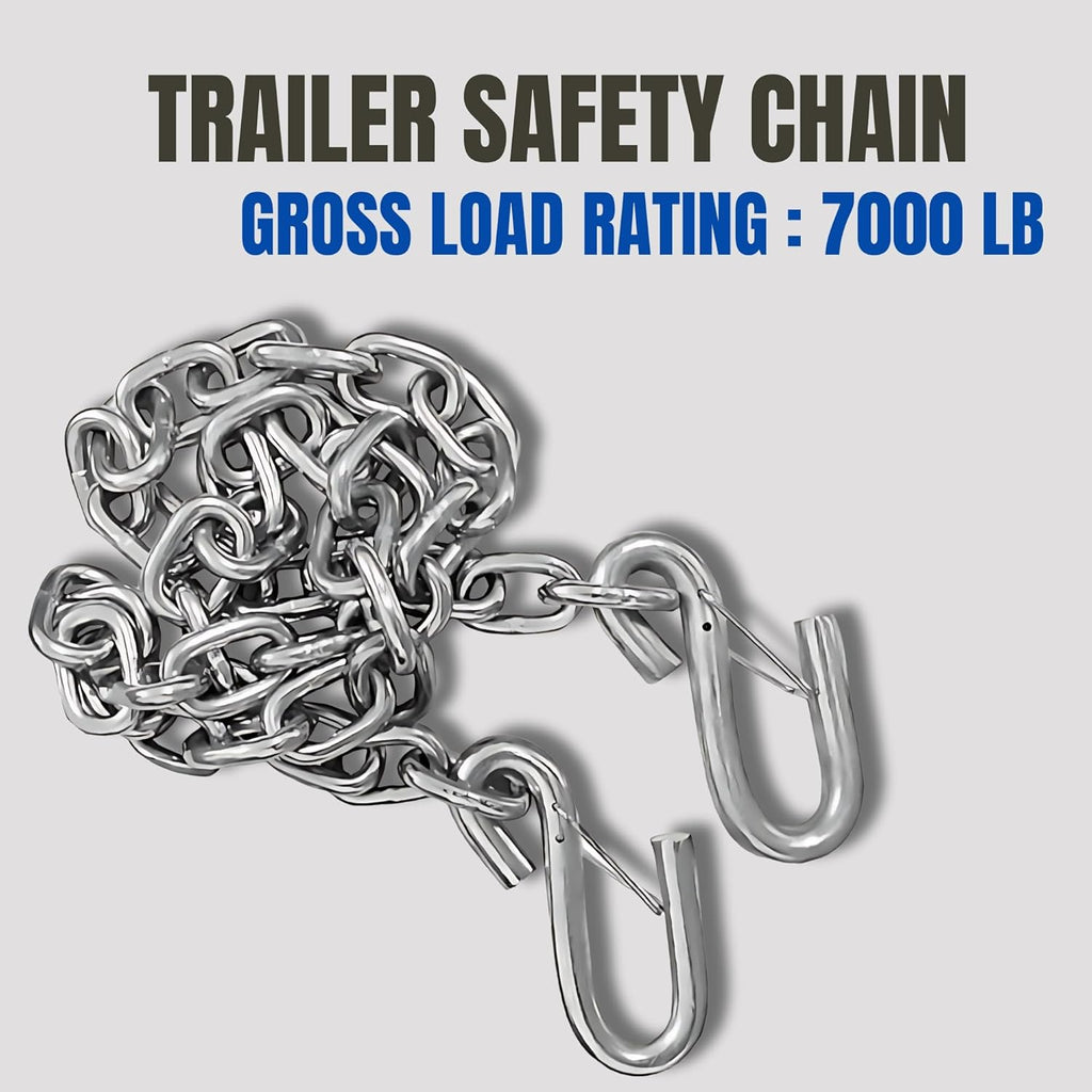 7/32" X 36" Trailer Safety Chain – Hot Dipped Galvanized Steel with Safety Hooks – 7000 Lb Load Rated – Corrosion Resistant for Utility and Small Boat Trailers