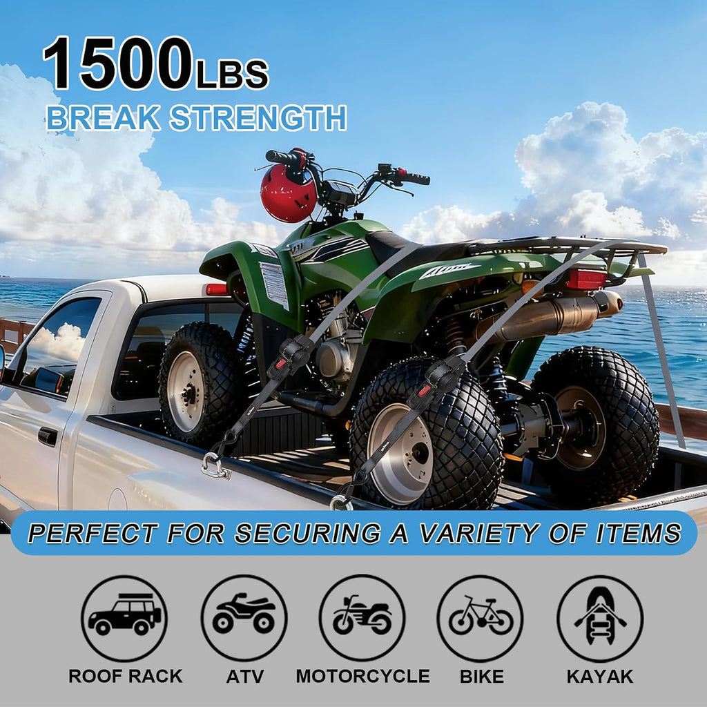 Retractable Ratchet Straps Automatic Ratchet Straps Self Retractable Ratchet Tie down Straps 4Pack 12FT Cargo Straps for Motorcycle, Truck, Boat