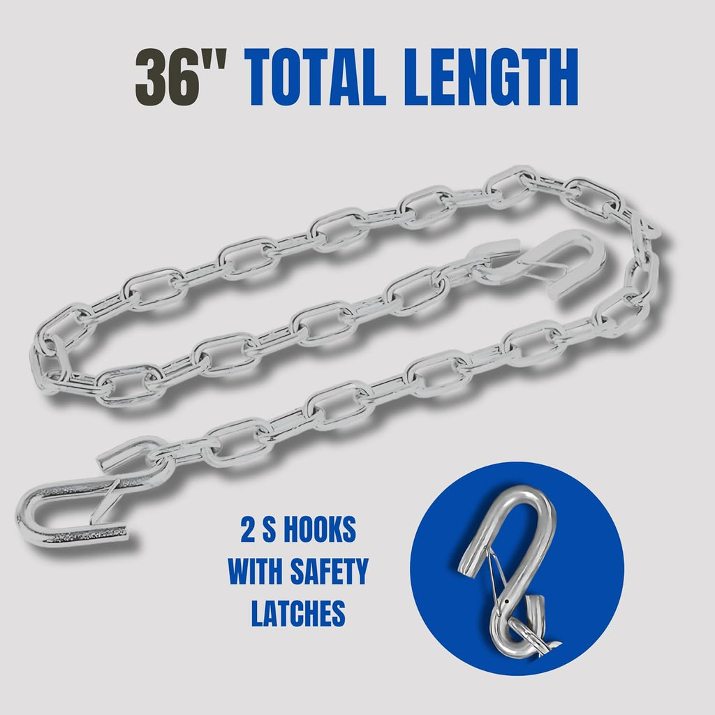 7/32" X 36" Trailer Safety Chain – Hot Dipped Galvanized Steel with Safety Hooks – 7000 Lb Load Rated – Corrosion Resistant for Utility and Small Boat Trailers