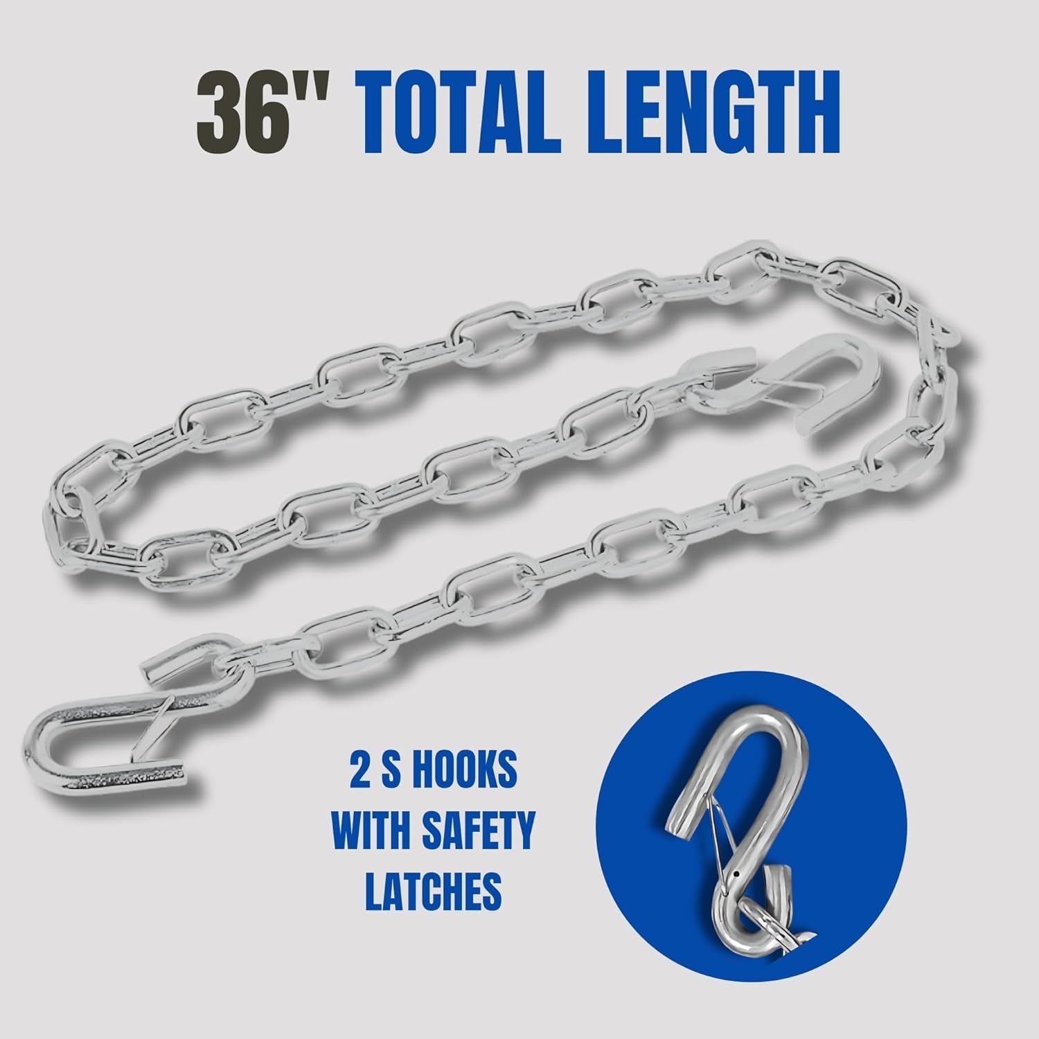 7/32" X 36" Trailer Safety Chain – Hot Dipped Galvanized Steel with Safety Hooks – 7000 Lb Load Rated – Corrosion Resistant for Utility and Small Boat Trailers