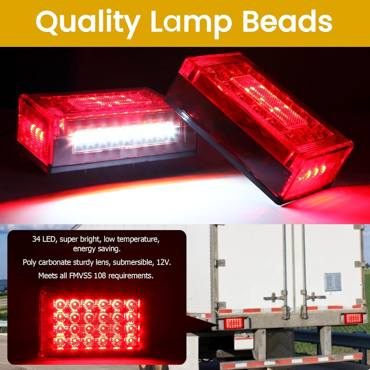 6 Inch Trailer Lights LED Kit, Submersible LED Boat Trailer Lights Rectangle Stop Turn License Plate Boat Trailer Light Kit W/25Ft Wiring Harness Trailer Light 12V