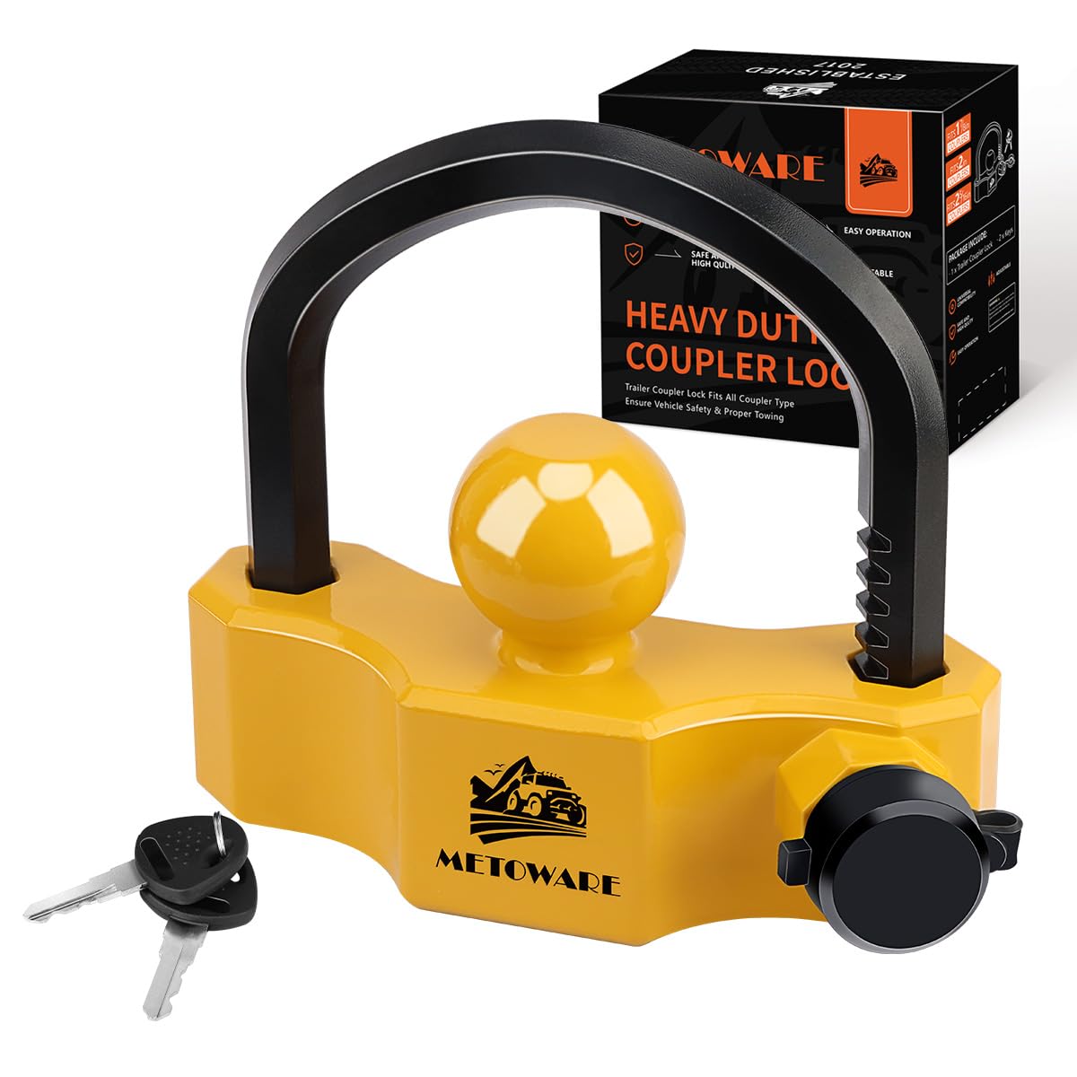 METOWARE Universal Trailer Hitch Locks, Adjustable Heavy-Duty Trailer Coupler Ball Locks Fit 1-7/8 Inch, 2 Inch, 2-5/16 Inch Couplers with 2 Keys