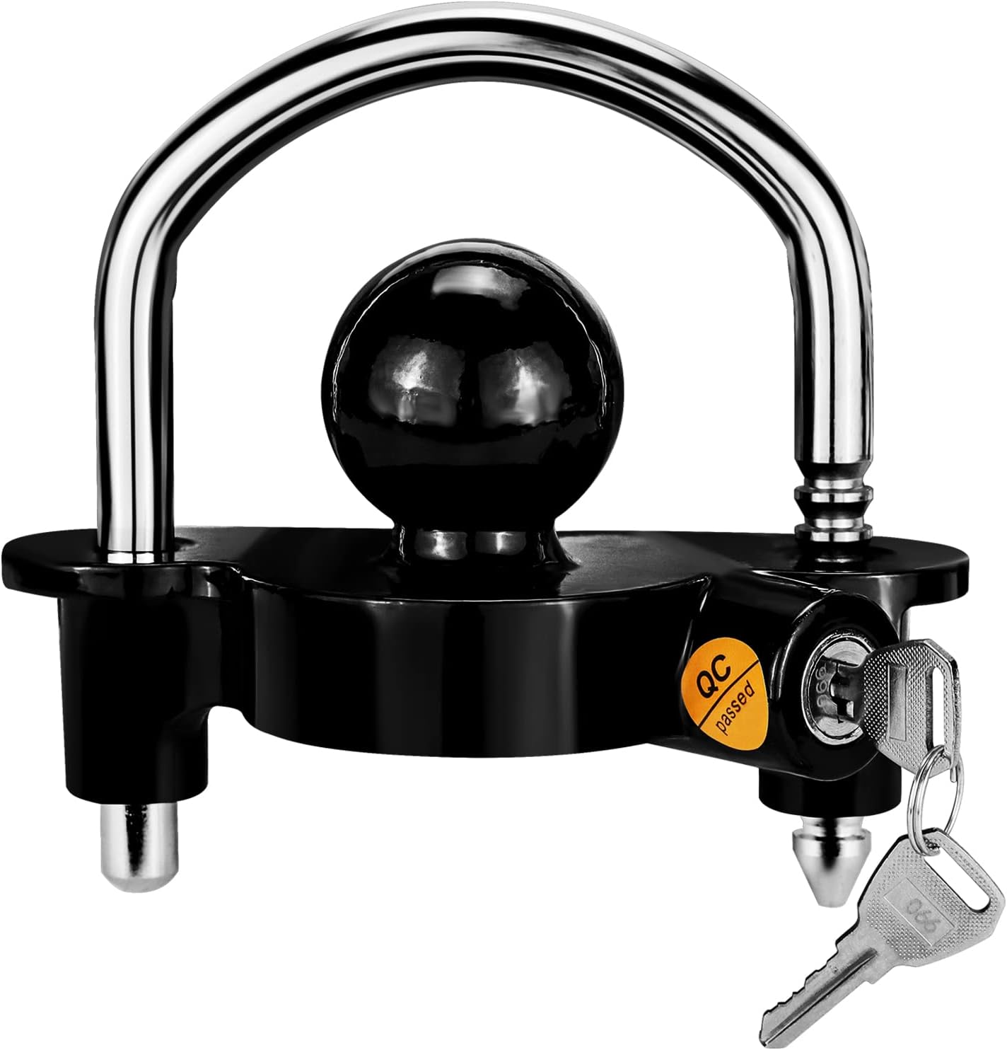 Funmit Trailer Lock Universal Coupler Ball Lock Fits 1-7/8", 2", and 2-5/16" Couplers, Boat Camper Accessories for Travel Trailers Adjustable Heavy-Duty Steel Hitch Lock Black