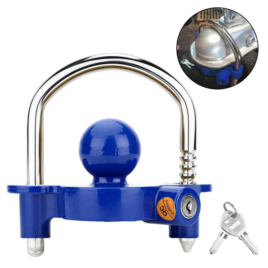 Funmit Trailer Lock Universal Coupler Ball Lock Fits 1-7/8", 2", and 2-5/16" Couplers, Boat Camper Accessories for Travel Trailers Adjustable Heavy-Duty Steel Hitch Lock Black
