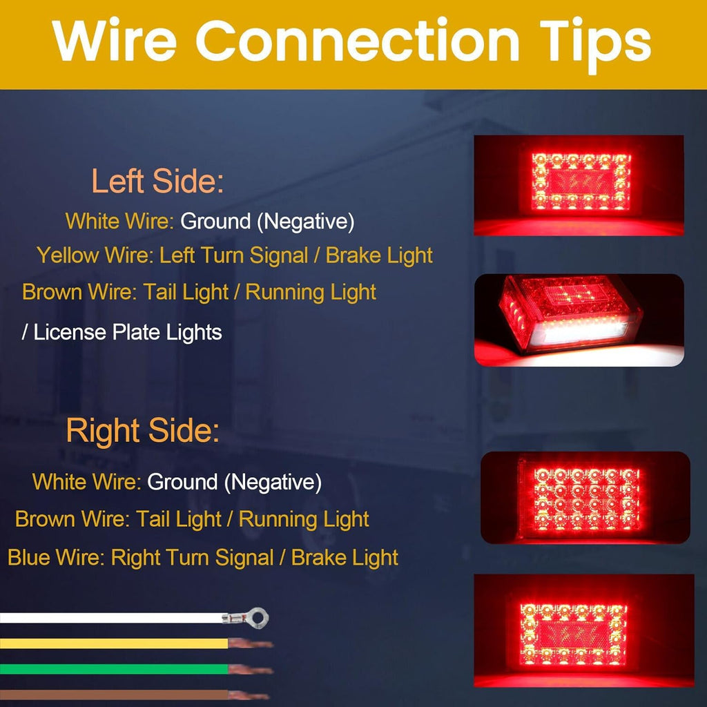 6 Inch Trailer Lights LED Kit, Submersible LED Boat Trailer Lights Rectangle Stop Turn License Plate Boat Trailer Light Kit W/25Ft Wiring Harness Trailer Light 12V
