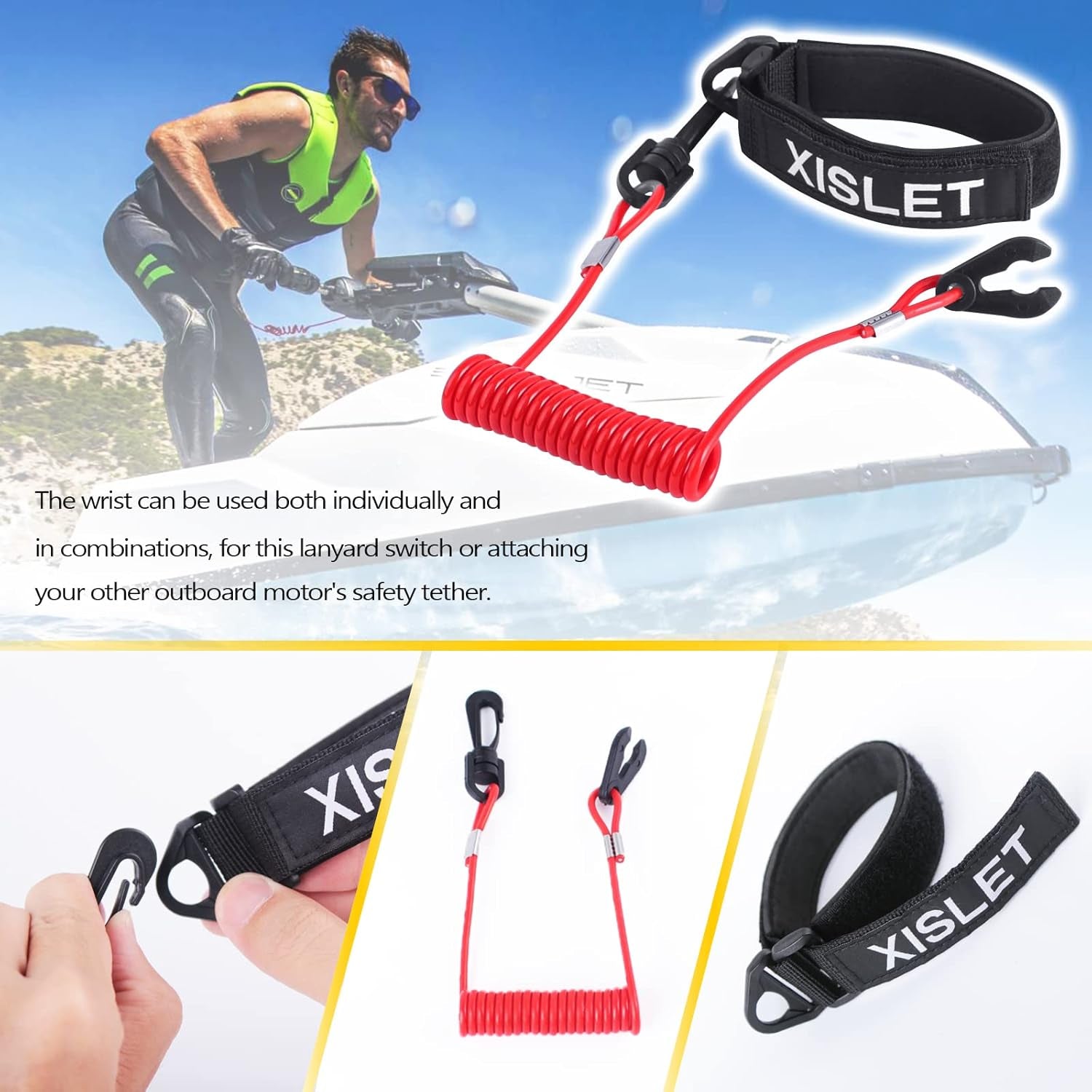 Yamaha Jet Ski Key Lanyard for Waverunner VX Cruiser FX Engine Safety Stop Tether Yamaha Kill Switch Lanyard Replace EW2-68348-00-00 Aftermarket 6K8-82556-00-00 Stop Kill Safety Lanyard