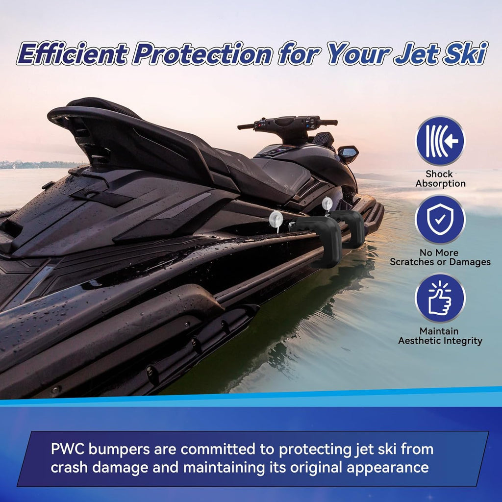 Jet Ski Bumpers for Docking, PWC Fenders Fit Yamaha Jet Skis, PWC Bumpers Waverunner Accessories with Quick Attachment, 2 Pack, Black
