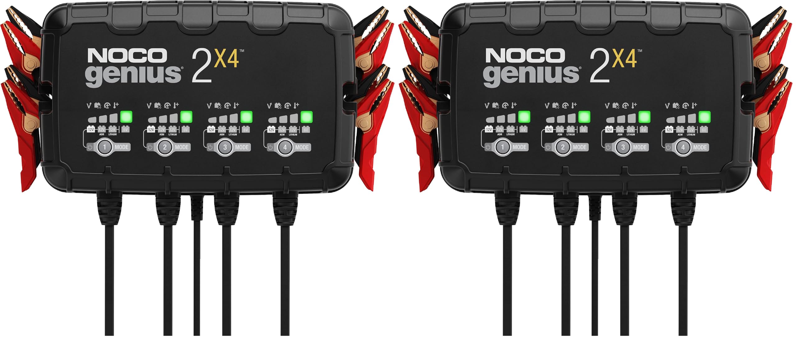 NOCO GENIUS2X4: 8A 4-Bank Smart Battery Charger (2A/Bank) - 6V/12V Automatic Maintainer, Trickle Charger & Desulfator with Overcharge Protection & Temperature Compensation – for Lead-Acid & Lithium