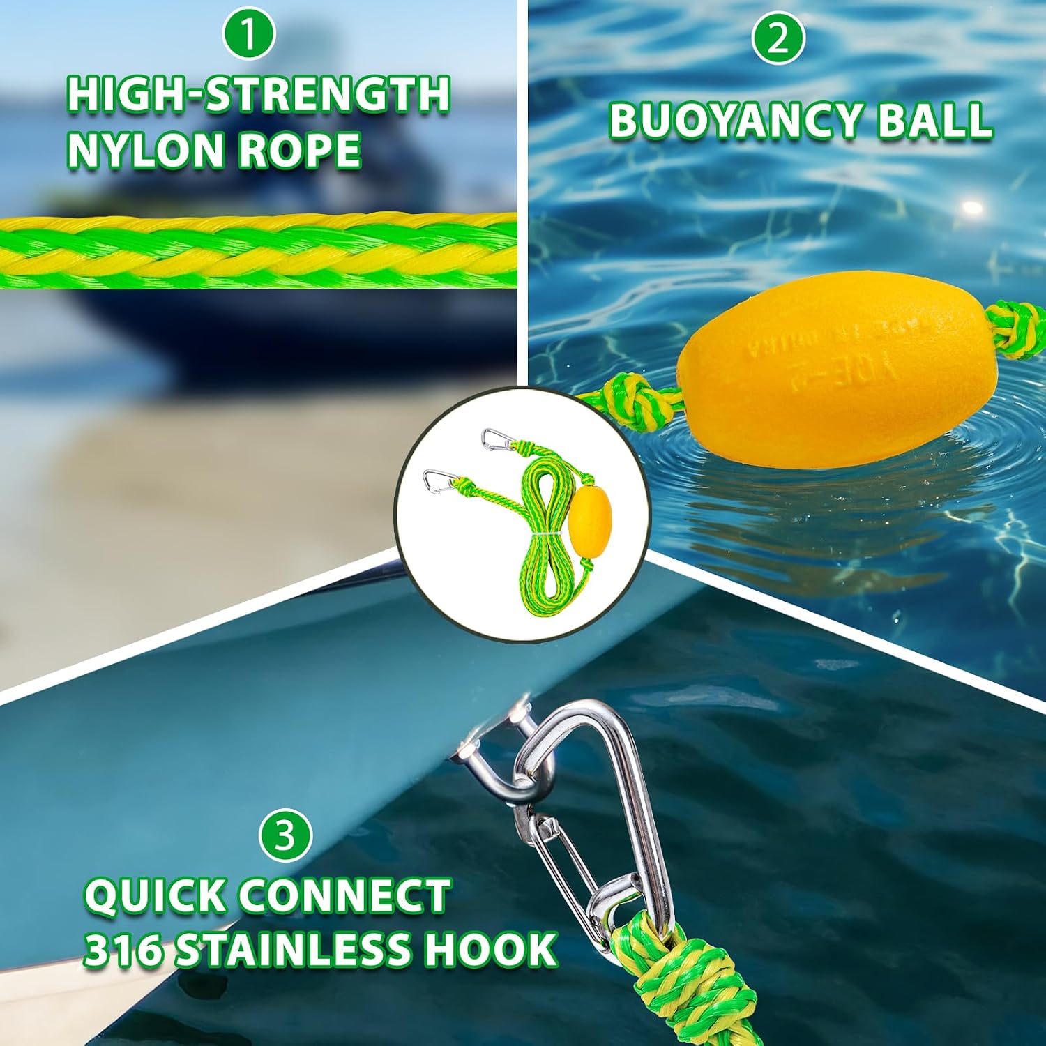 Jetski Tow Rope and Anchor Line – 40FT Floating Towing Rope for Jet Ski Rescue, PWC Recovery, and Anchor Lines for Bass Boats, Jon Boat, PWC, Seadoo – 2200 lbs Break Strength