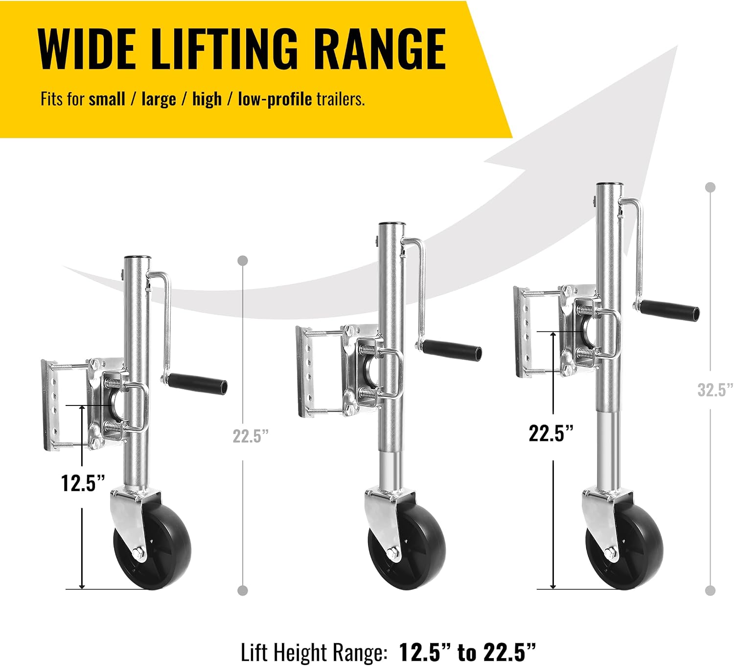 MaxxHaul 10" Lift Swing Back Trailer Jack - 1,000 lb Capacity Heavy Duty Bolt-On Trailer Tongue Jack with 6" Smooth-Rolling Wheel and Side Wind Handle (70148)