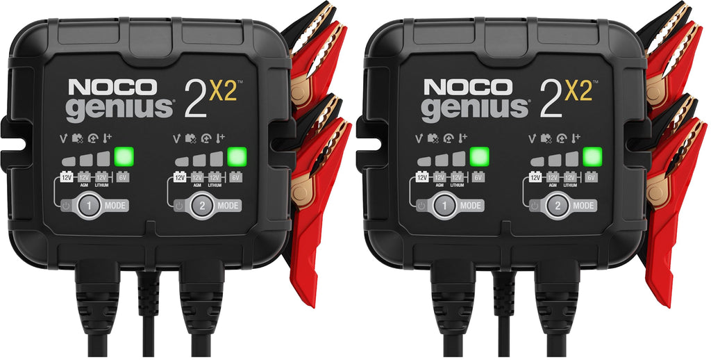 NOCO GENIUS2X2: 4A 2-Bank Smart Battery Charger (2A/Bank) - 6V/12V Automatic Maintainer, Trickle Charger & Desulfator with Overcharge Protection & Temperature Compensation – for Lead-Acid & Lithium