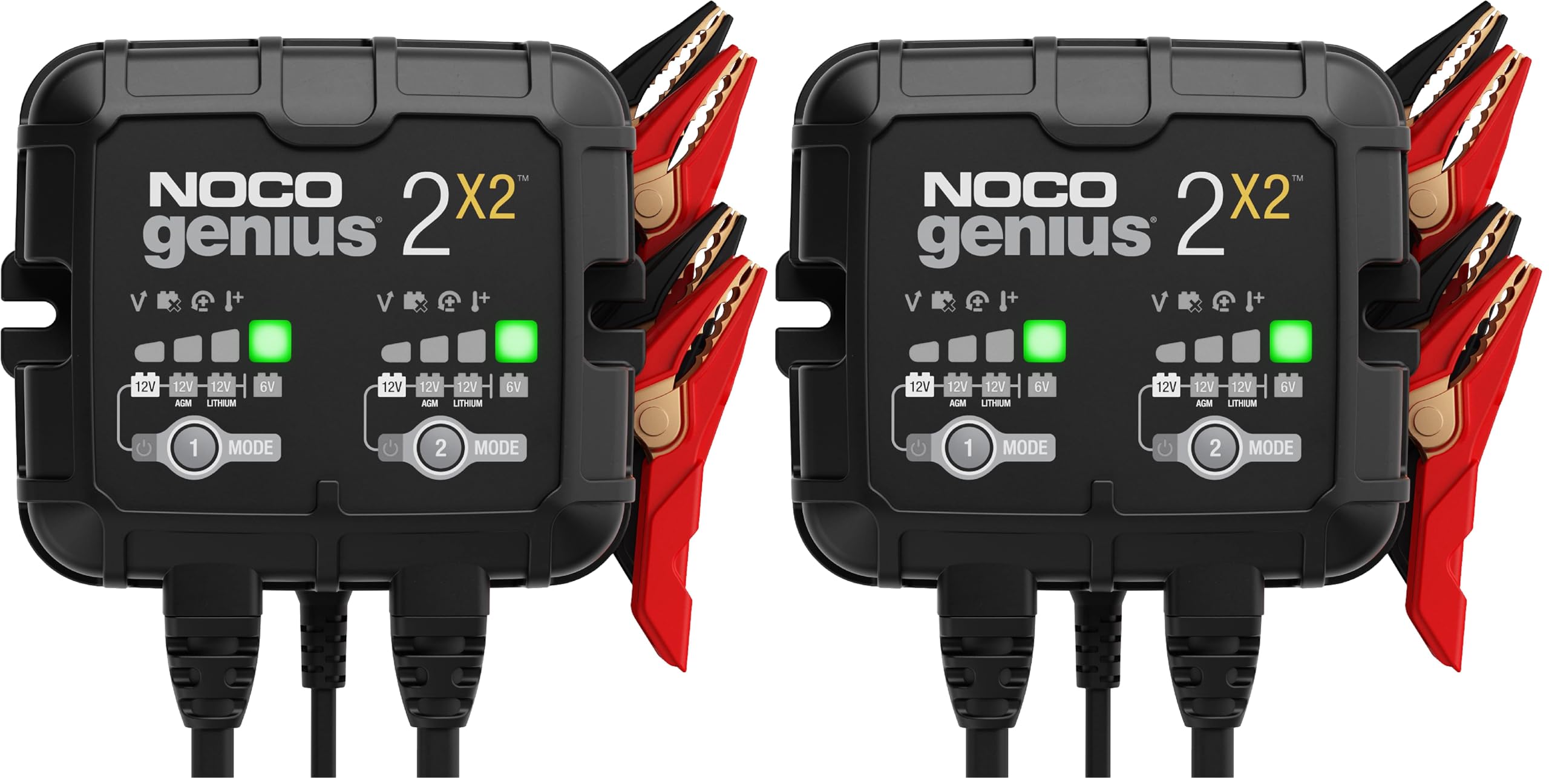 NOCO GENIUS2X2: 4A 2-Bank Smart Battery Charger (2A/Bank) - 6V/12V Automatic Maintainer, Trickle Charger & Desulfator with Overcharge Protection & Temperature Compensation – for Lead-Acid & Lithium