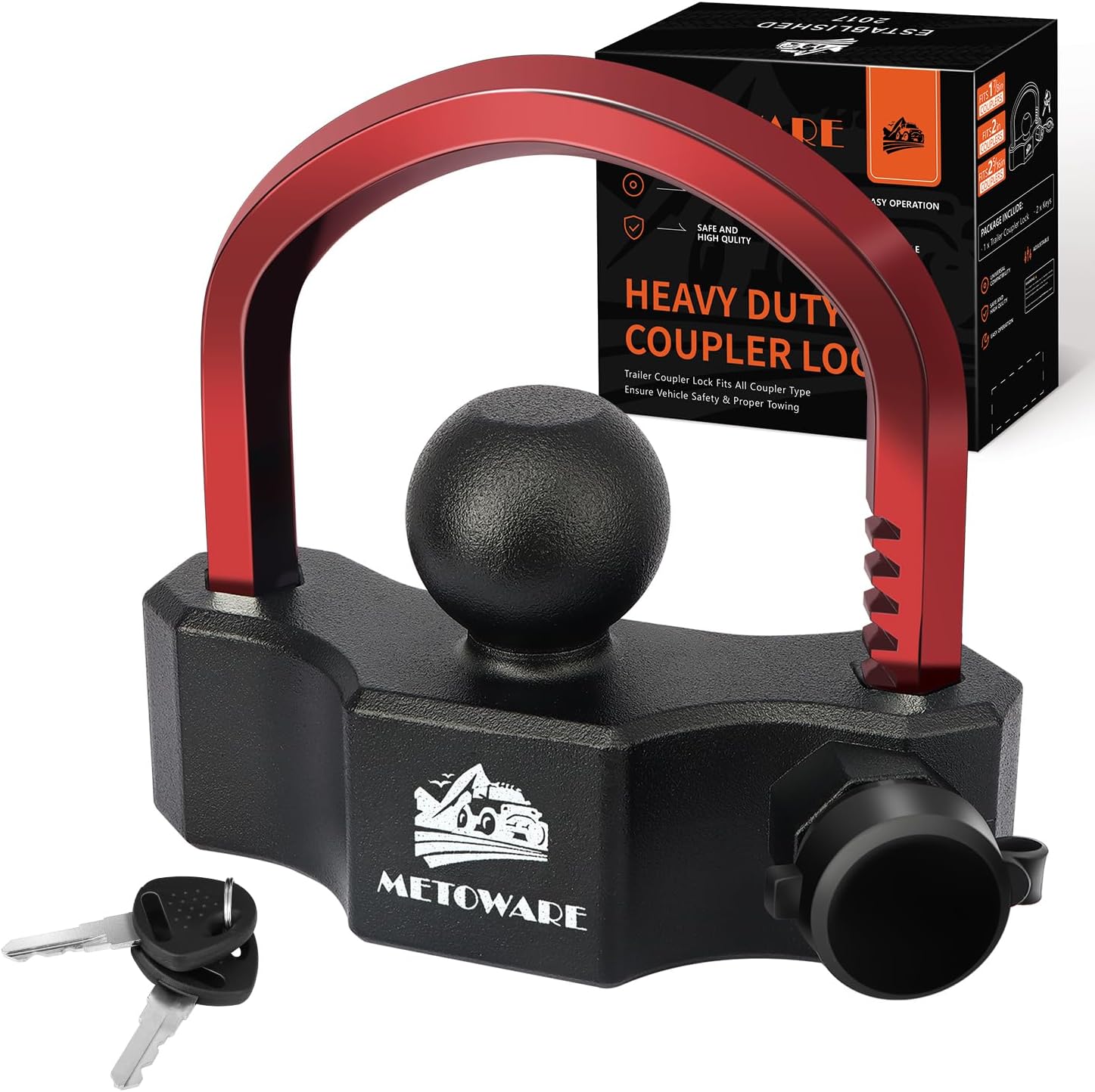 METOWARE Universal Trailer Hitch Locks, Adjustable Heavy-Duty Trailer Coupler Ball Locks Fit 1-7/8 Inch, 2 Inch, 2-5/16 Inch Couplers with 2 Keys