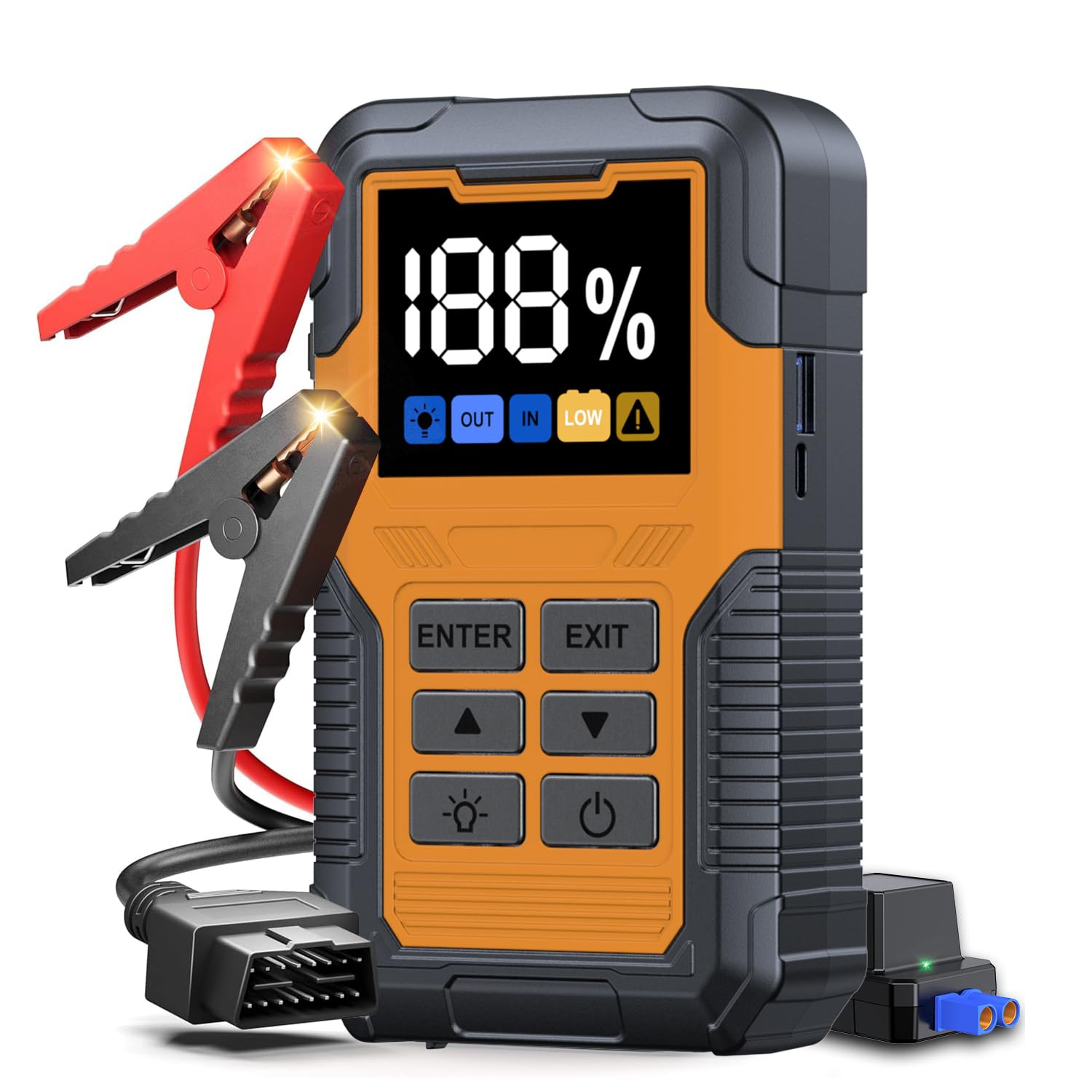 5000A Jump Starter Car Jumper Starter Portable Battery Booster Pack Jump Box with LED Display, LED Light and Jumper Cables(10.0L Gas and 10.0L Diesel)