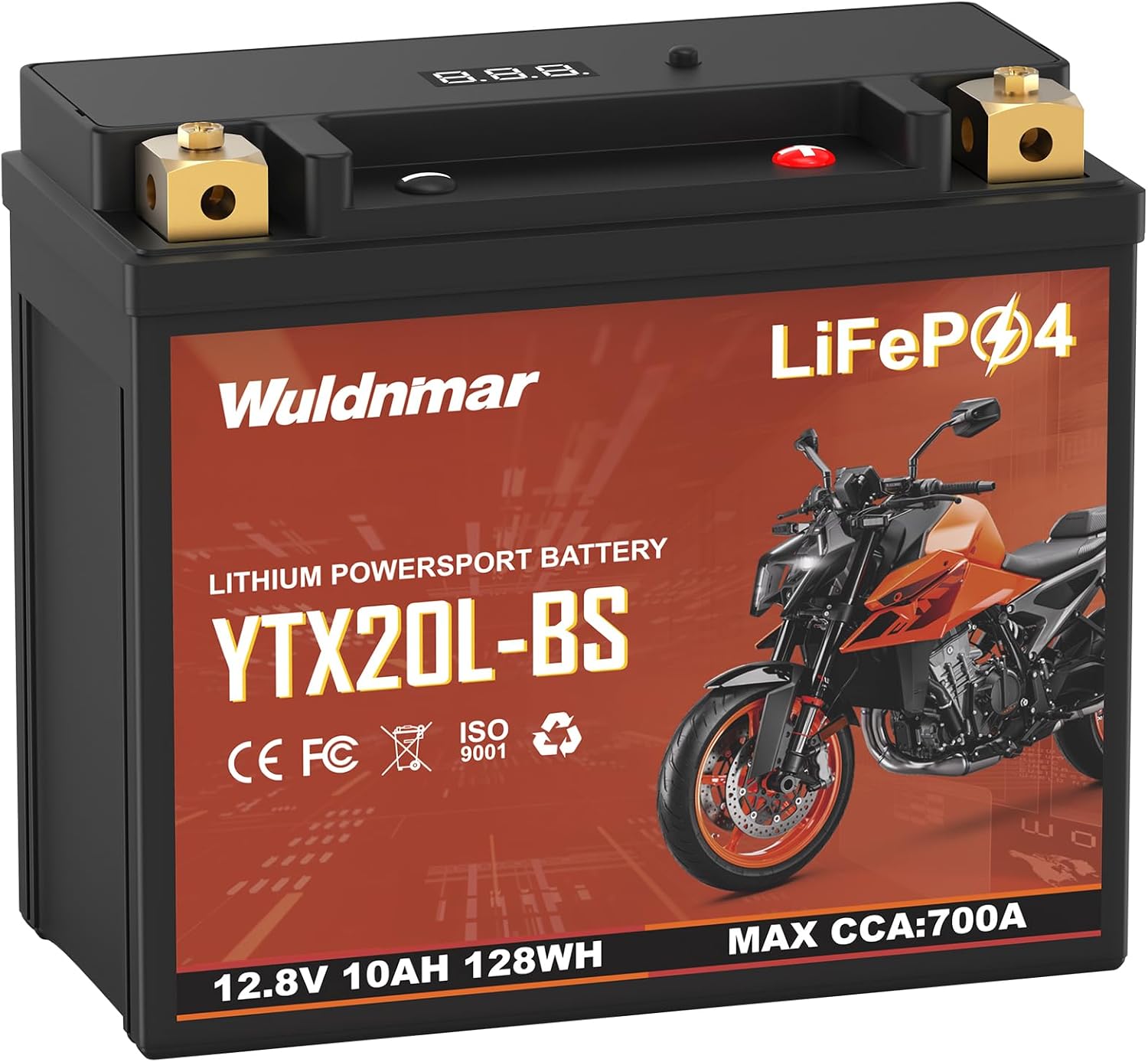 YTX20L-BS Lithium Motorcycle Battery, 12V 10AH LiFePO4 Battery with 700A, Built-in BMS, Replacement for ATV UTV Jet Ski Snowmobile Harley Riding Lawn Mower Generator