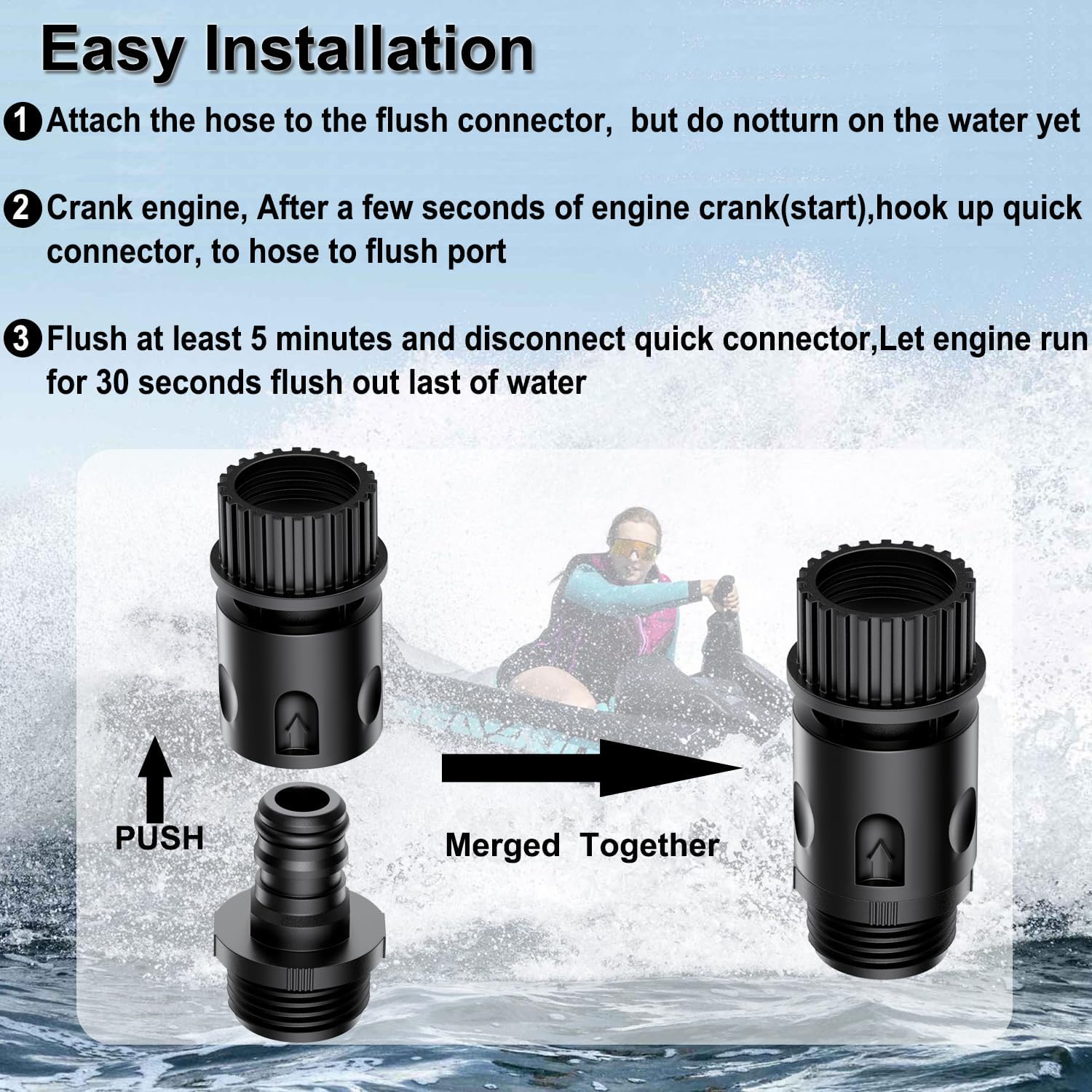 Quick Connect Flush Kit for Sea-Doo, Kawasaki, Yamaha, Honda & Jet Ski - Universal Garden Hose Flush Adapter for PWC, Boat & Outboard Motors