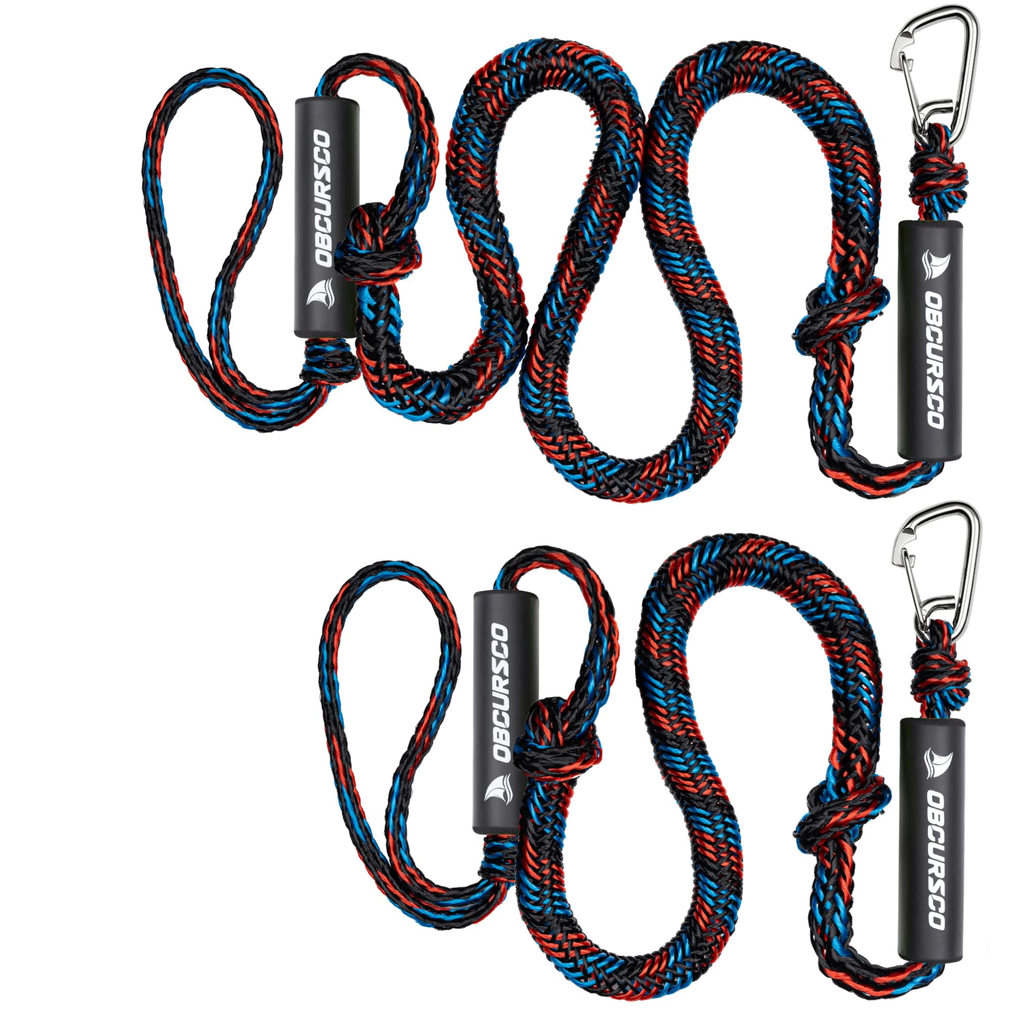 Obcursco Bungee Dock Lines for Boat, Docking Rope with 316 Stainless Steel Clips, Accessories for Jet Ski, PWC, SeaDoo, Pontoon, Center Console, Sets of Two(4ft & 6ft) (Green/Yellow)