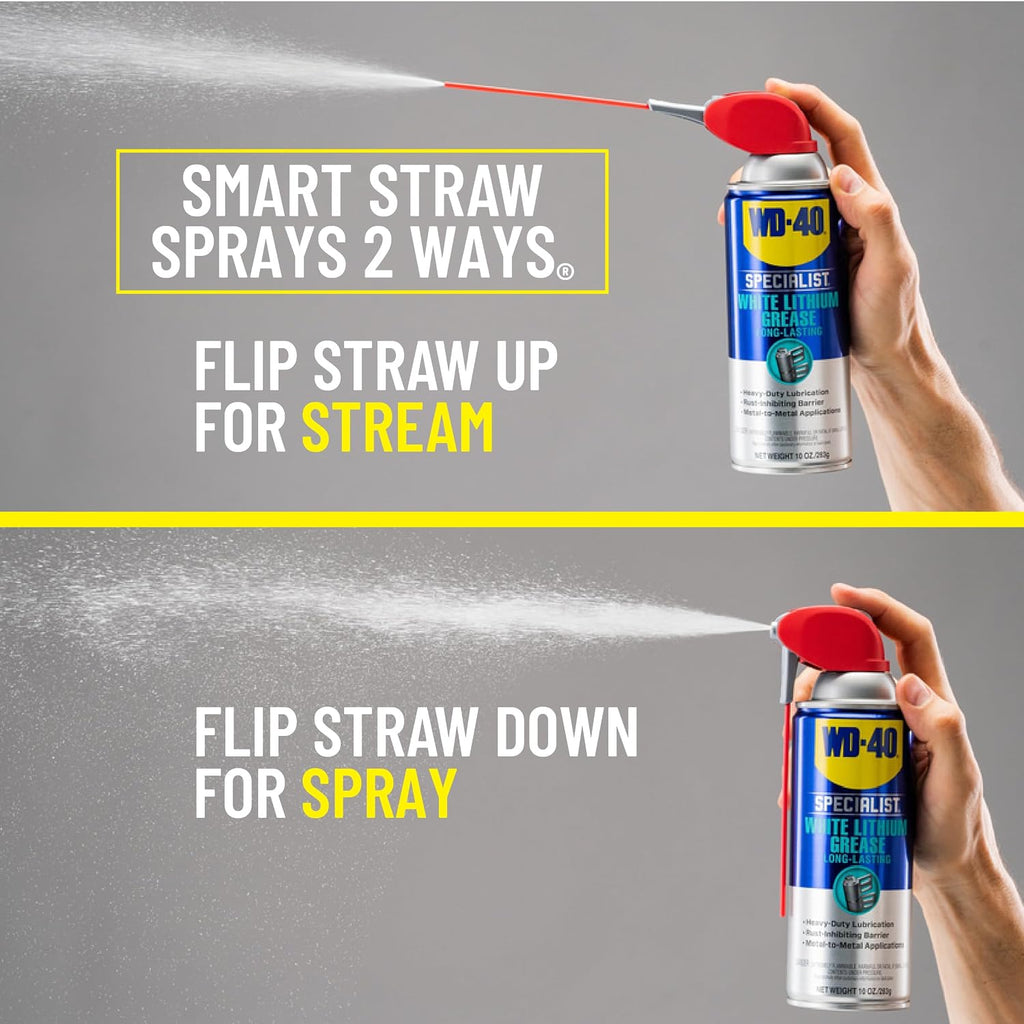 WD-40 Specialist White Lithium Grease Spray with SMART STRAW SPRAYS 2 WAYS, 10 OZ [6-Pack]