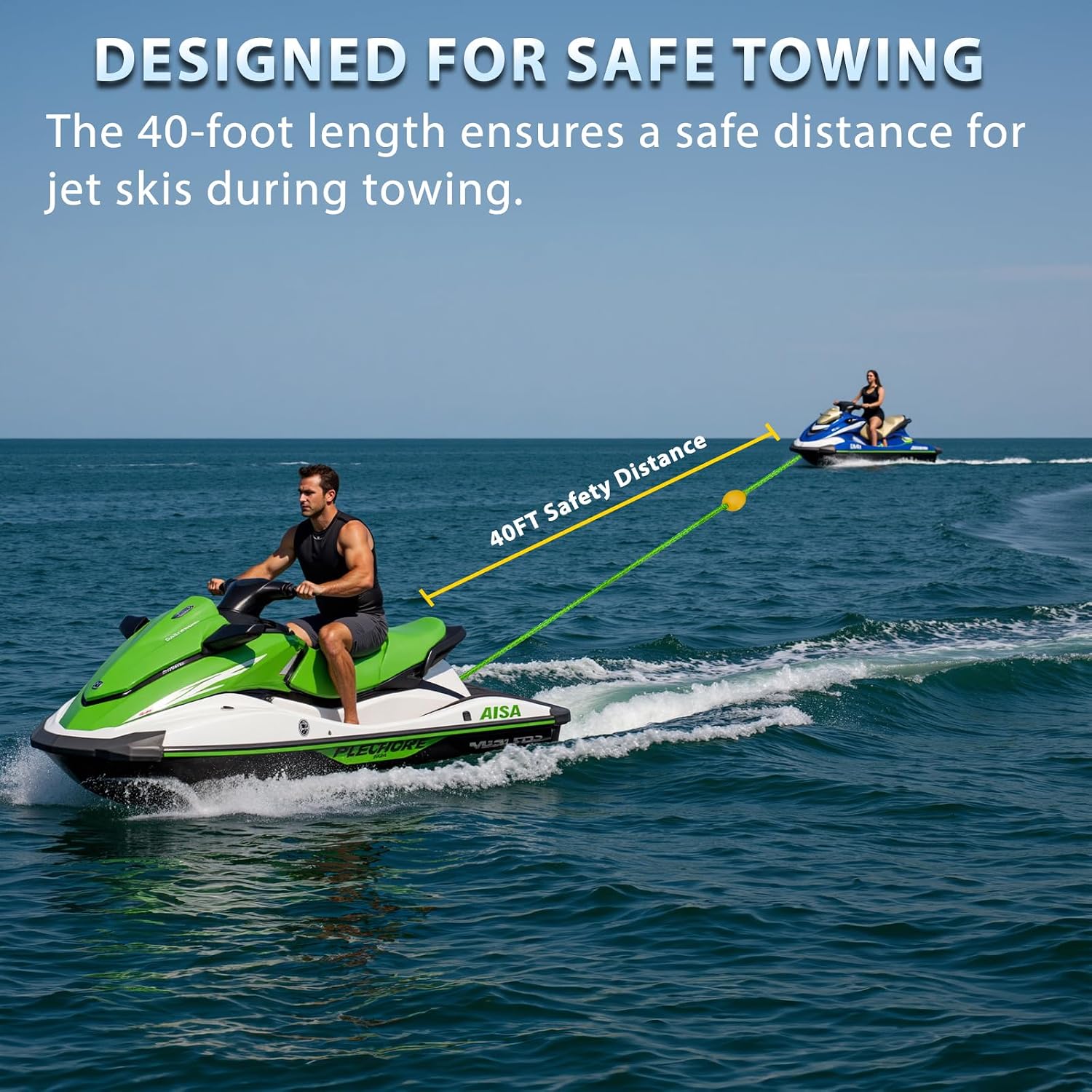 Jetski Tow Rope and Anchor Line – 40FT Floating Towing Rope for Jet Ski Rescue, PWC Recovery, and Anchor Lines for Bass Boats, Jon Boat, PWC, Seadoo – 2200 lbs Break Strength
