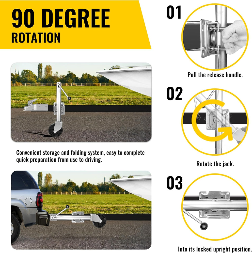 MaxxHaul 10" Lift Swing Back Trailer Jack - 1,000 lb Capacity Heavy Duty Bolt-On Trailer Tongue Jack with 6" Smooth-Rolling Wheel and Side Wind Handle (70148)
