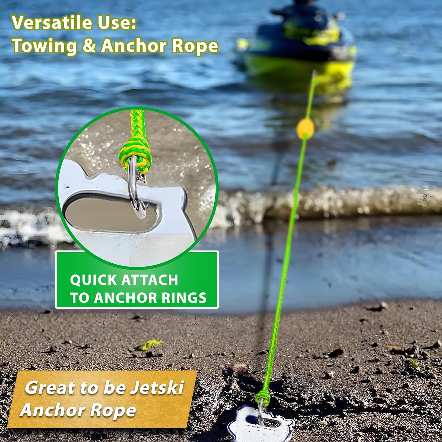 Jetski Tow Rope and Anchor Line – 40FT Floating Towing Rope for Jet Ski Rescue, PWC Recovery, and Anchor Lines for Bass Boats, Jon Boat, PWC, Seadoo – 2200 lbs Break Strength