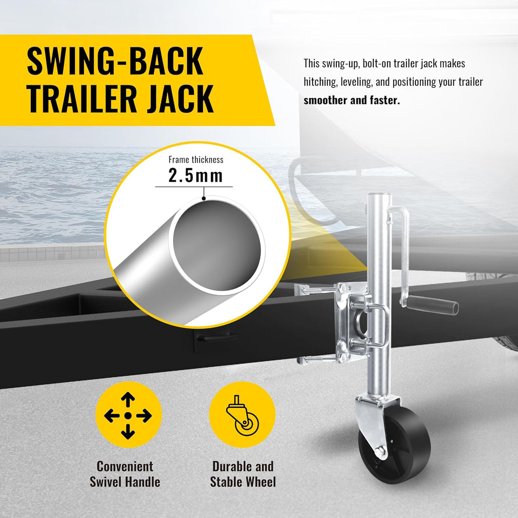 MaxxHaul 10" Lift Swing Back Trailer Jack - 1,000 lb Capacity Heavy Duty Bolt-On Trailer Tongue Jack with 6" Smooth-Rolling Wheel and Side Wind Handle (70148)