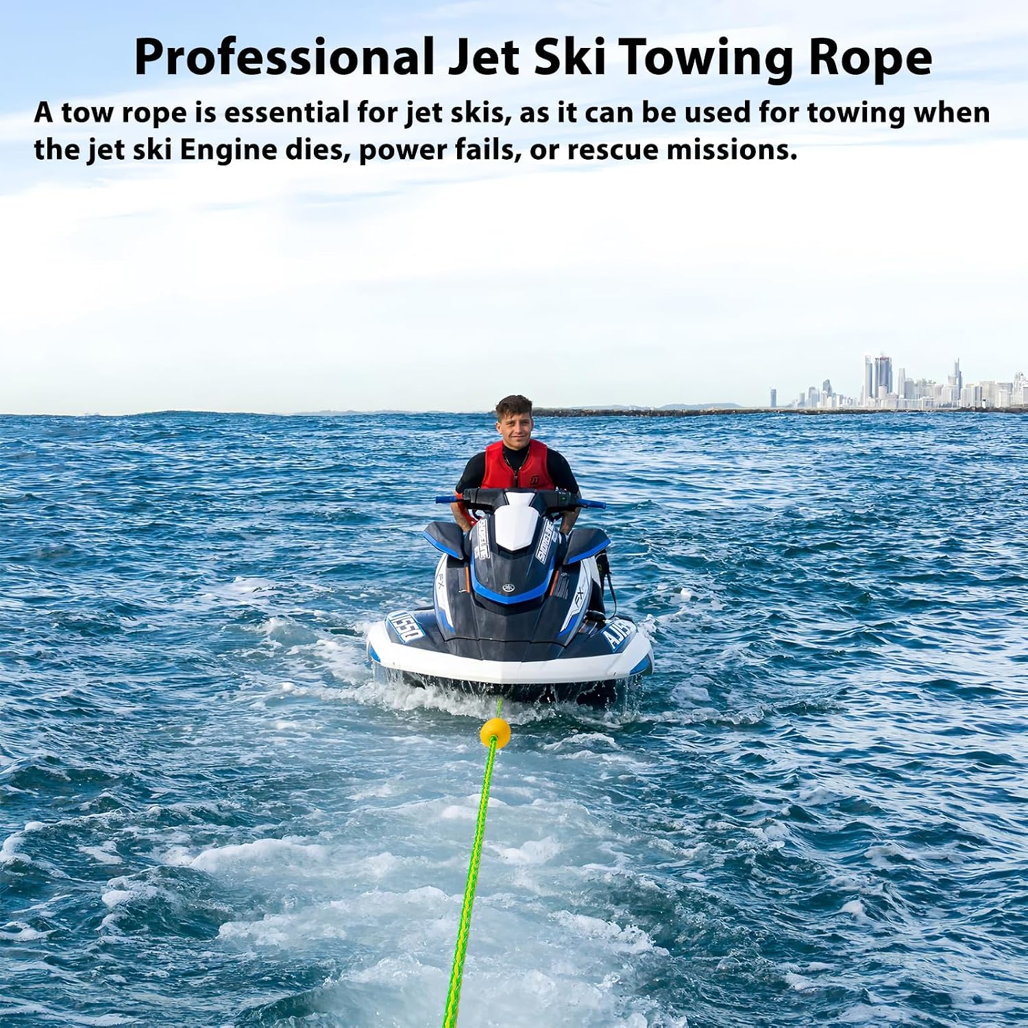 Jetski Tow Rope and Anchor Line – 40FT Floating Towing Rope for Jet Ski Rescue, PWC Recovery, and Anchor Lines for Bass Boats, Jon Boat, PWC, Seadoo – 2200 lbs Break Strength