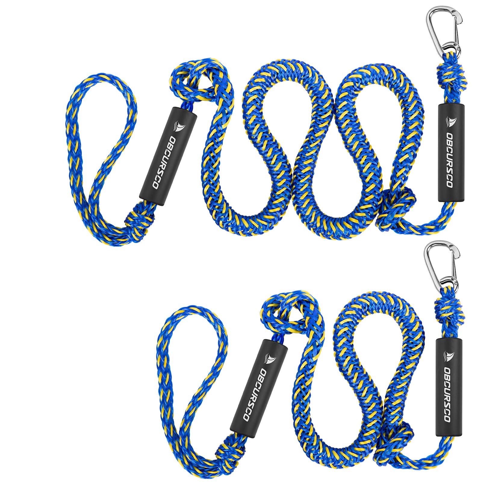 Obcursco Bungee Dock Lines for Boat, Docking Rope with 316 Stainless Steel Clips, Accessories for Jet Ski, PWC, SeaDoo, Pontoon, Center Console, Sets of Two(4ft & 6ft) (Green/Yellow)