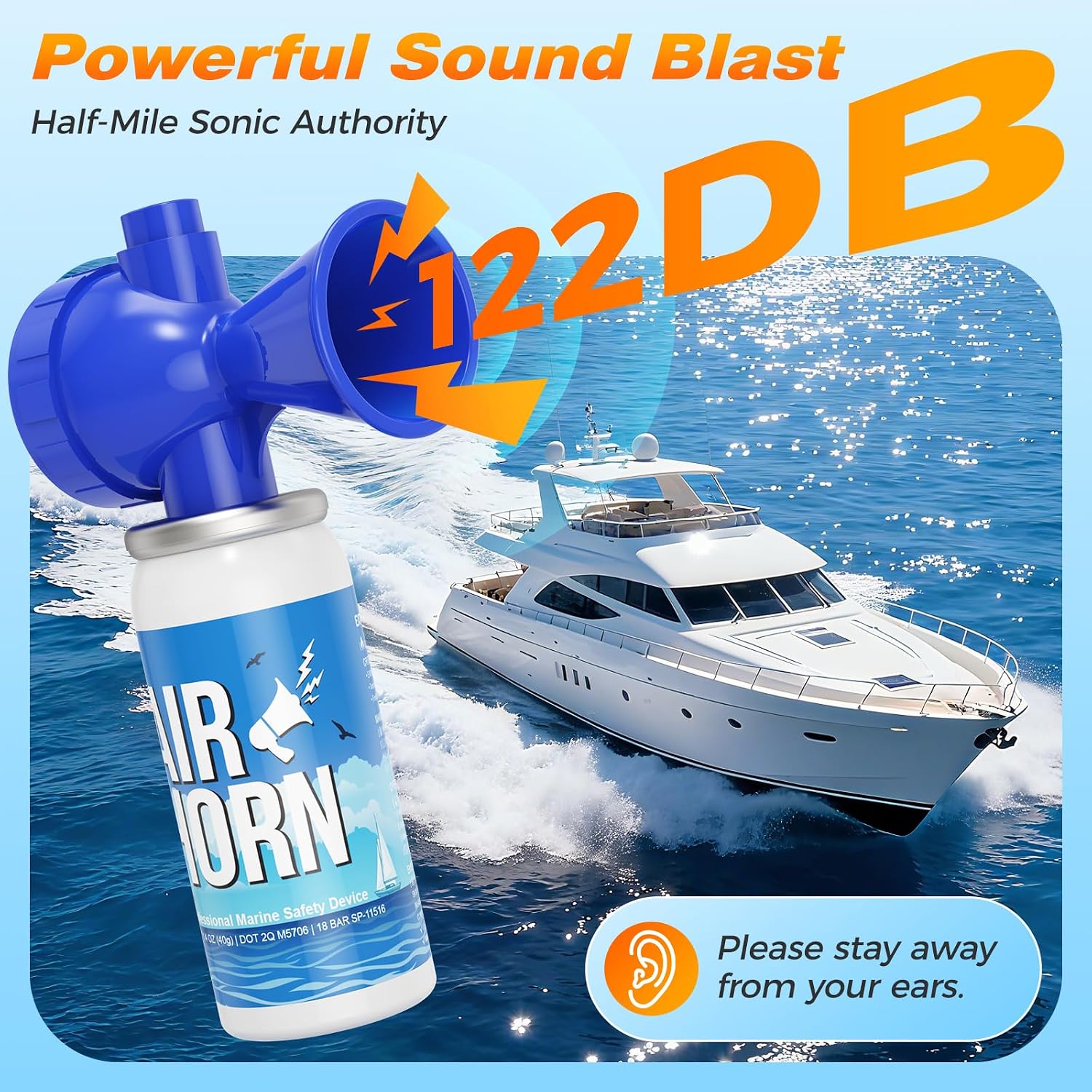 Nicehill 1.4oz Air Horn, 122dB Loud Safety Air Horns for Boating Emergency & Sporting Events, Handheld Marine Horn with Easy Button Operation for Warning Signals & Alerts, 1 Pack