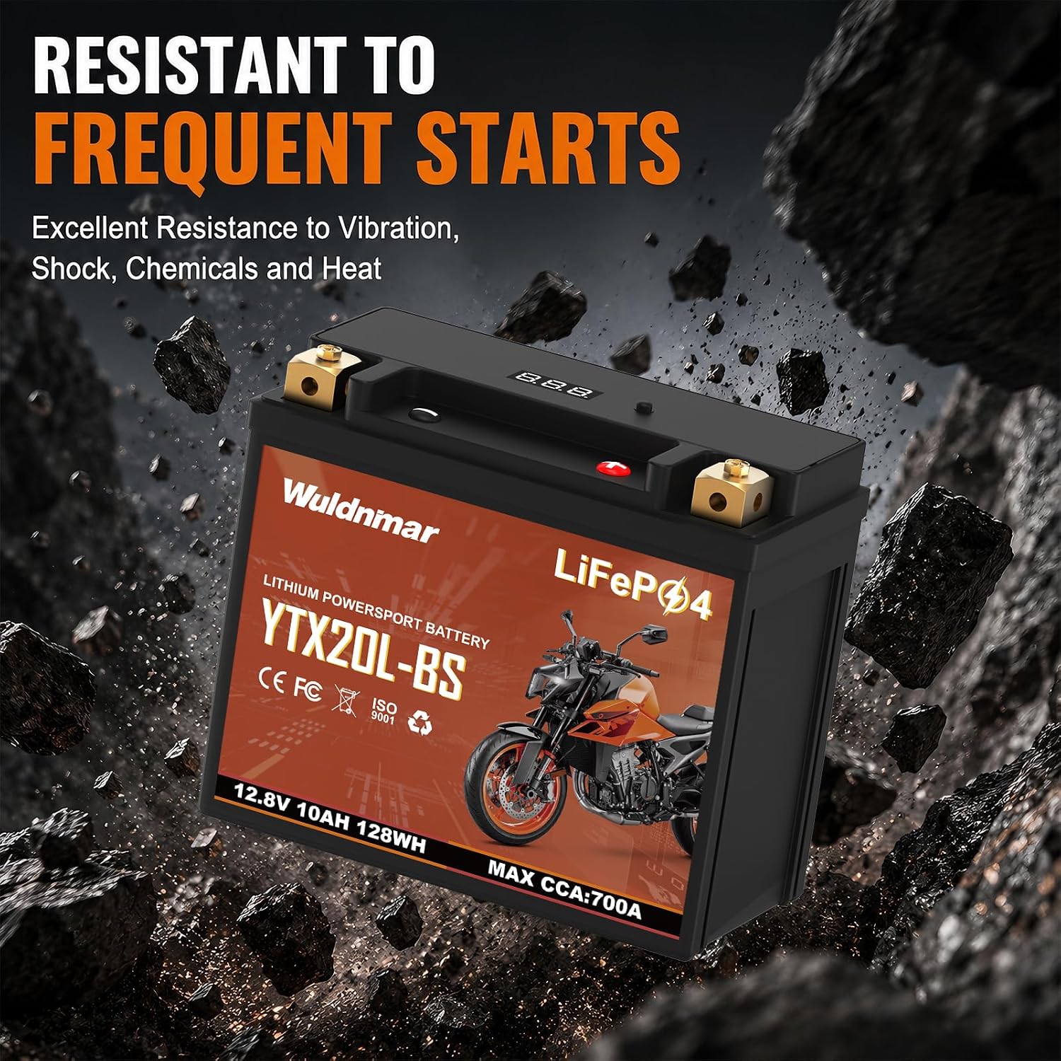 YTX20L-BS Lithium Motorcycle Battery, 12V 10AH LiFePO4 Battery with 700A, Built-in BMS, Replacement for ATV UTV Jet Ski Snowmobile Harley Riding Lawn Mower Generator