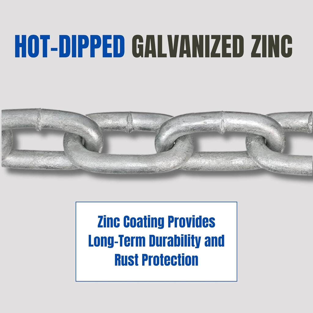 7/32" X 36" Trailer Safety Chain – Hot Dipped Galvanized Steel with Safety Hooks – 7000 Lb Load Rated – Corrosion Resistant for Utility and Small Boat Trailers
