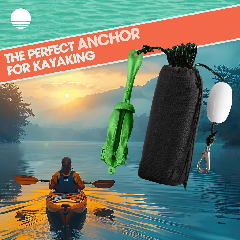 Kayak Anchor - Pound Folding Anchor for Paddle Board, SUP, Canoe, PWC, or Fishing - Jet Ski Anchor Kit with 40 Ft Marine Grade Rope - Jetski and Kayak Accessories by  (Silver)