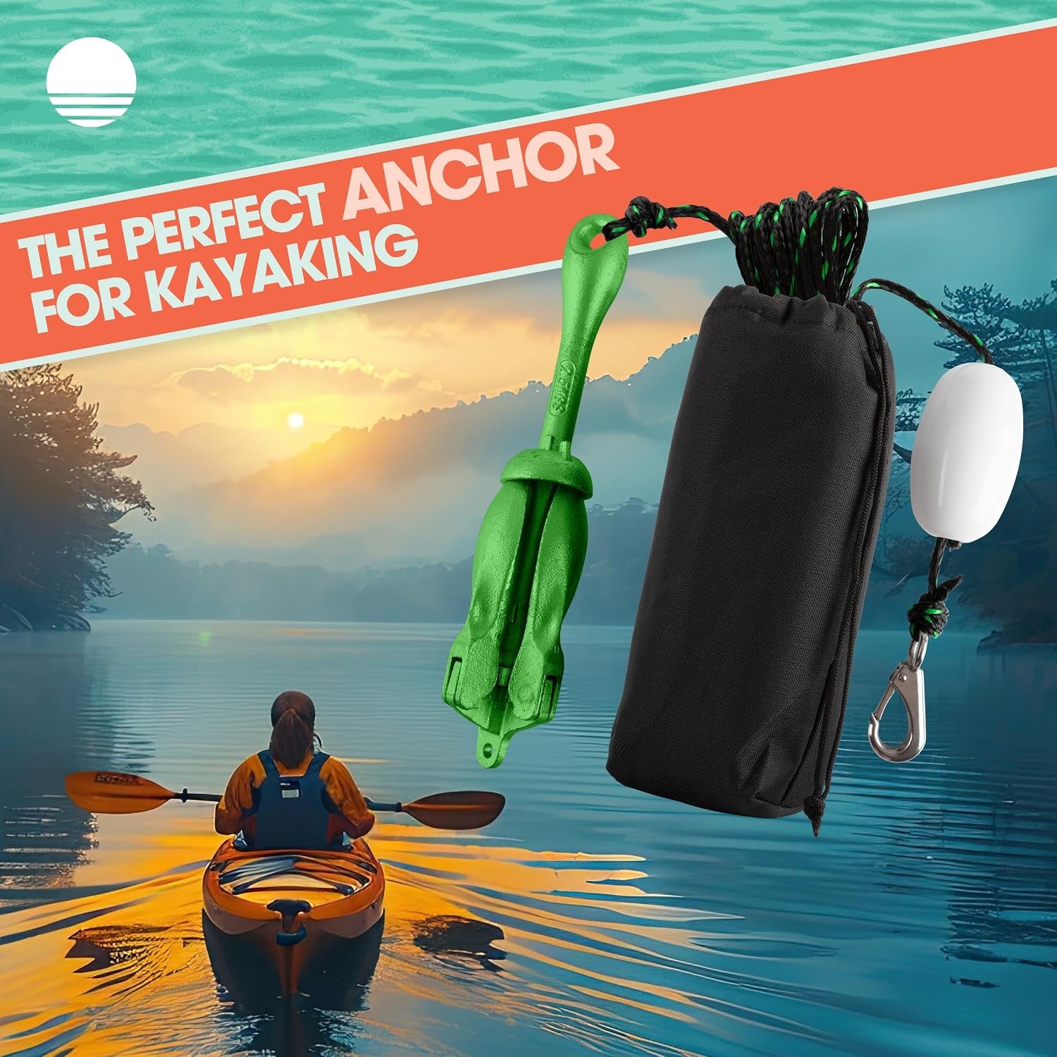 Kayak Anchor - Pound Folding Anchor for Paddle Board, SUP, Canoe, PWC, or Fishing - Jet Ski Anchor Kit with 40 Ft Marine Grade Rope - Jetski and Kayak Accessories by  (Silver)