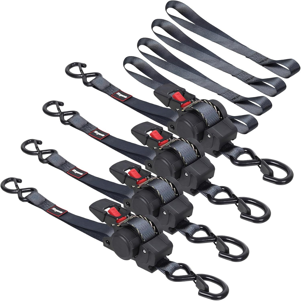 Retractable Ratchet Straps Automatic Ratchet Straps Self Retractable Ratchet Tie down Straps 4Pack 12FT Cargo Straps for Motorcycle, Truck, Boat