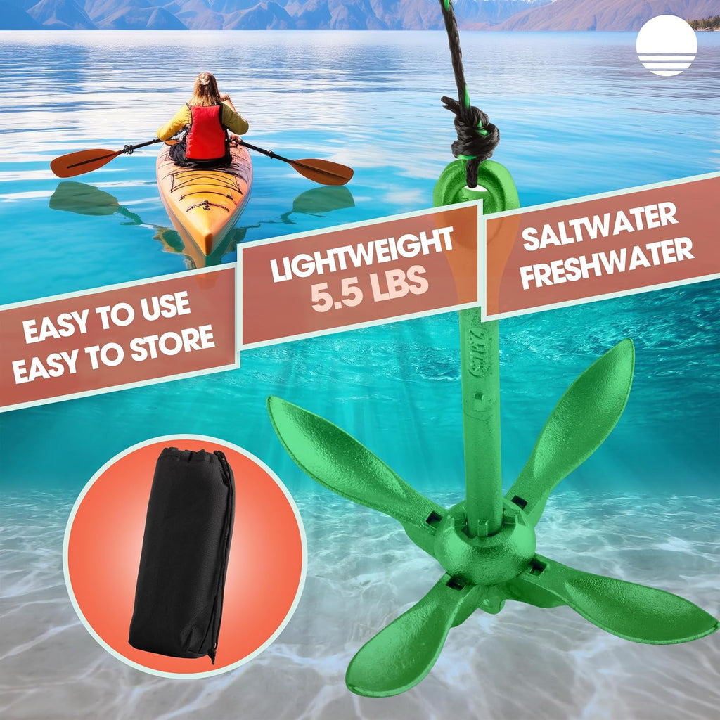 Kayak Anchor - Pound Folding Anchor for Paddle Board, SUP, Canoe, PWC, or Fishing - Jet Ski Anchor Kit with 40 Ft Marine Grade Rope - Jetski and Kayak Accessories by  (Silver)