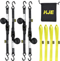 Ratchet Straps, (4) 1" X 15' Black Tie down Strap Sets + (4) Yellow Soft Loops, TPR Handles & Coated S Hook, 1500Lb Break Strength, Cargo Strap for Motorcycle, ATV