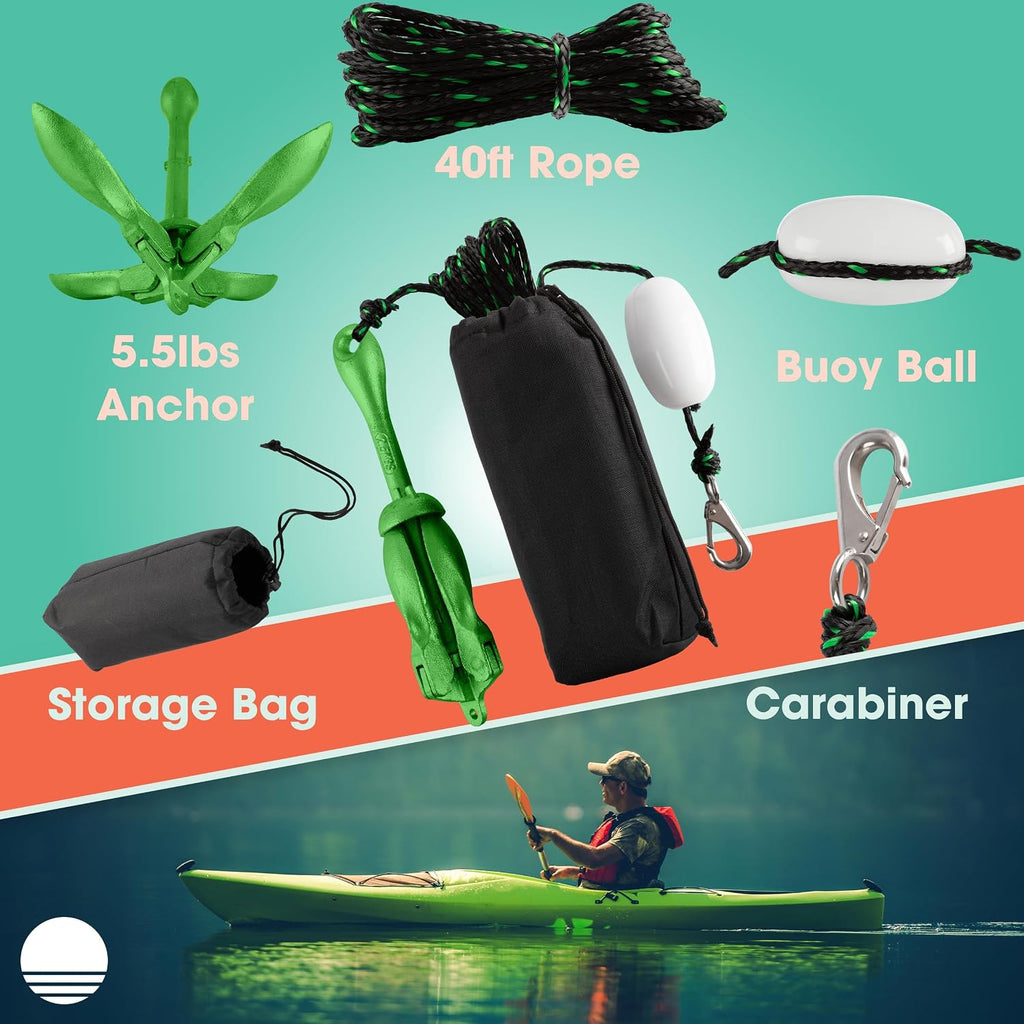 Kayak Anchor - Pound Folding Anchor for Paddle Board, SUP, Canoe, PWC, or Fishing - Jet Ski Anchor Kit with 40 Ft Marine Grade Rope - Jetski and Kayak Accessories by  (Silver)