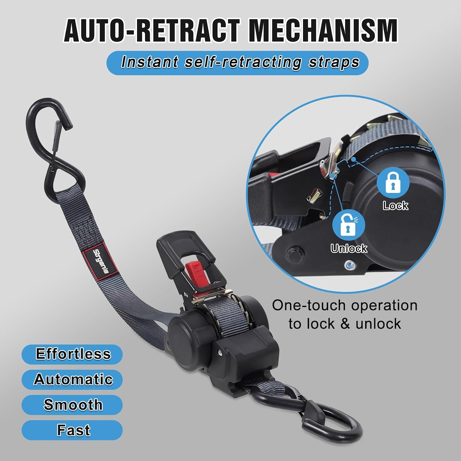 Retractable Ratchet Straps Automatic Ratchet Straps Self Retractable Ratchet Tie down Straps 4Pack 12FT Cargo Straps for Motorcycle, Truck, Boat